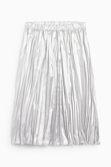 Dětské - Plisovaná sukně - z lesklého materiálu - stříbrná