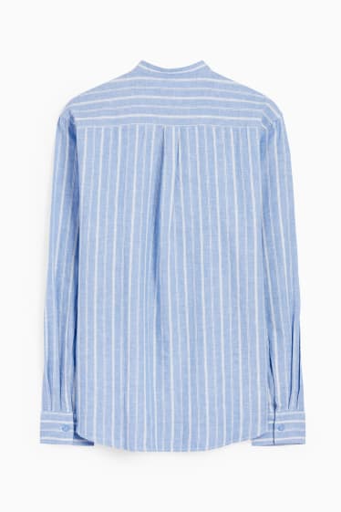 Men - Shirt - regular fit - band collar - linen blend - striped - blue