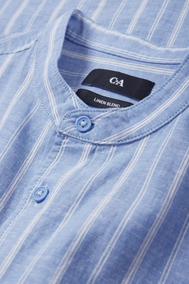 Hombre - Camisa - regular fit - cuello mao - mezcla de lino - de rayas - azul
