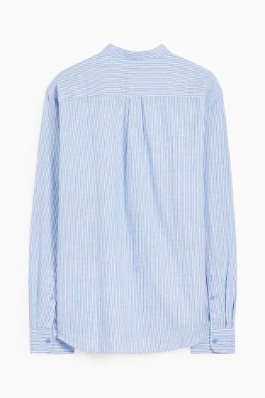 Pánské - Košile - regular fit - stojáček - lněná směs - pruhovaná - modrá