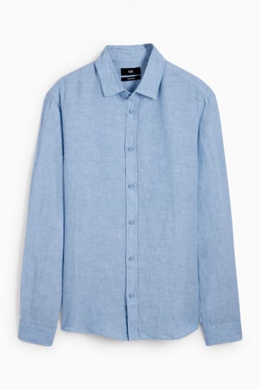 Heren - Linnen overhemd - regular fit - kent - lichtblauw