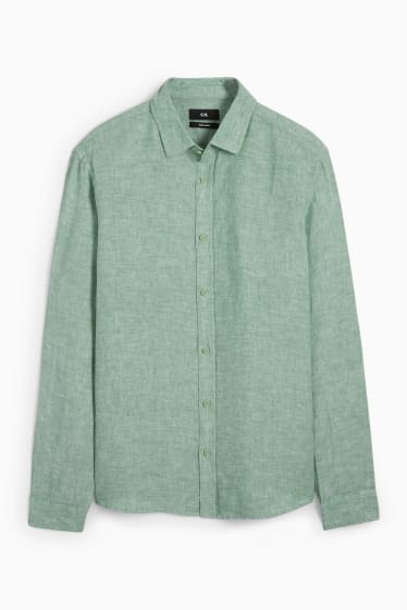 Uomo - Camicia di lino - regular fit - collo all'italiana - verde chiaro