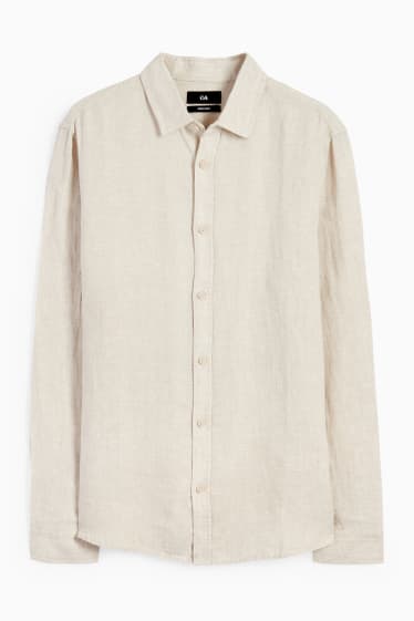 Uomo - Camicia di lino - regular fit - collo all'italiana - beige chiaro