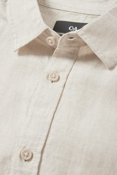 Uomo - Camicia di lino - regular fit - collo all'italiana - beige chiaro