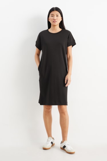 Damen - Basic-T-Shirt-Kleid - schwarz