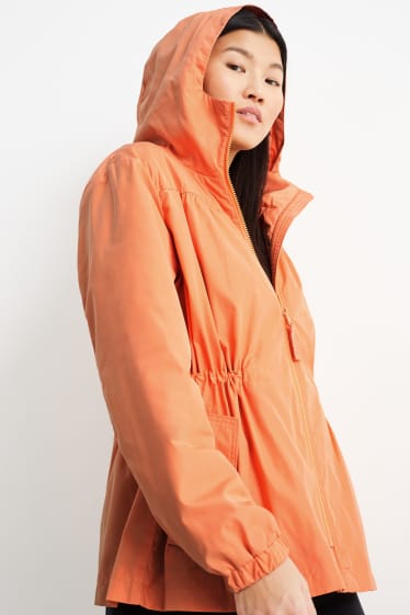 Donna - Giacca con cappuccio - imbottita - idrorepellente - pieghevole - arancione