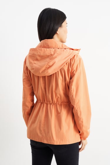 Donna - Giacca con cappuccio - imbottita - idrorepellente - pieghevole - arancione