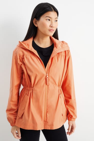 Mujer - Chaqueta con capucha - forrada - impermeable - plegable - naranja