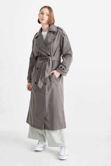 Dames - CLOCKHOUSE - trenchcoat van denim - donkergrijs