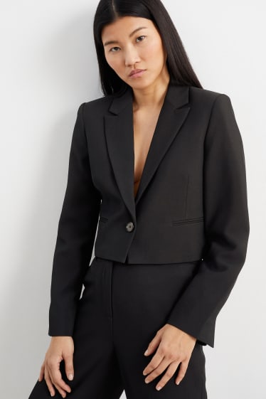 Dona - Blazer crop - relaxed fit - folrat - negre