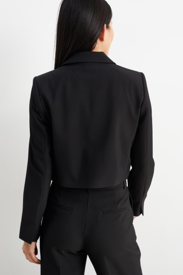 Dames - Korte blazer - relaxed fit - gevoerd - zwart