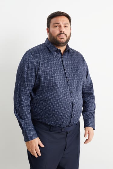 Heren - Overhemd - regular fit - kent - gemakkelijk te strijken - met patroon - donkerblauw