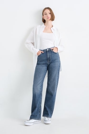 Women - Loose fit jeans - high waist - blue denim
