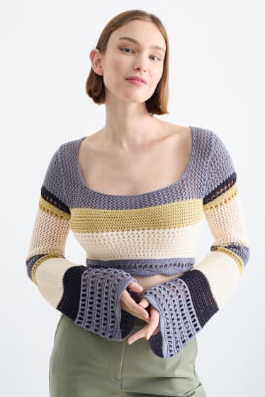 Damen - CLOCKHOUSE - Crop Pullover - gestreift - grau