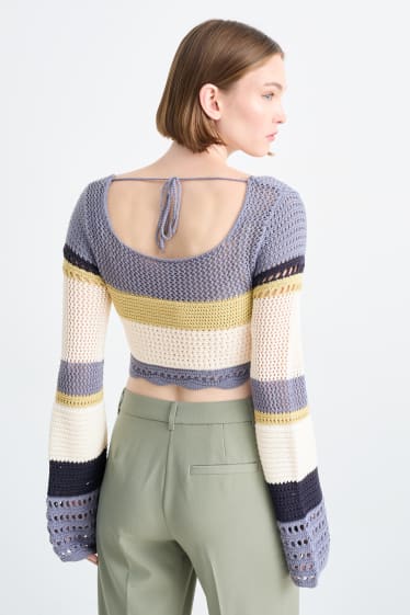 Women - Cropped jumper - striped - gray