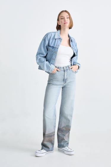 Dames - Loose fit jeans - high waist - jeanslichtblauw