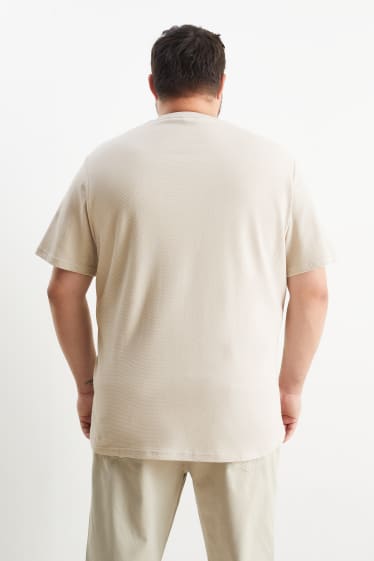 Mężczyźni - T-shirt - teksturowany - jasny beż