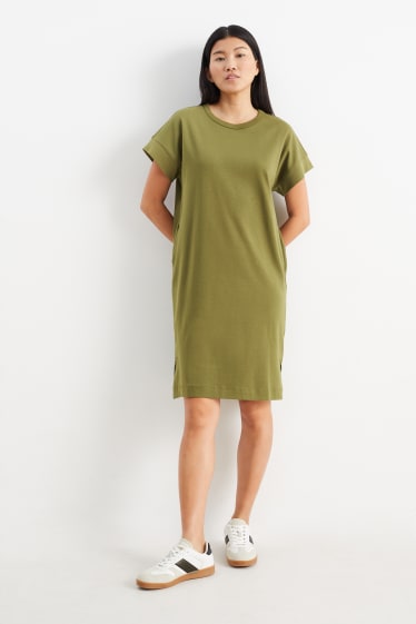 Damen - Basic-T-Shirt-Kleid - grün