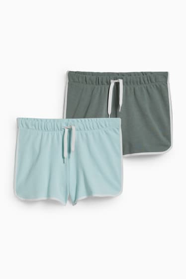 Kinderen: meisjes - Uitgebreide maten - set van 2 - sweatshorts - mintgroen
