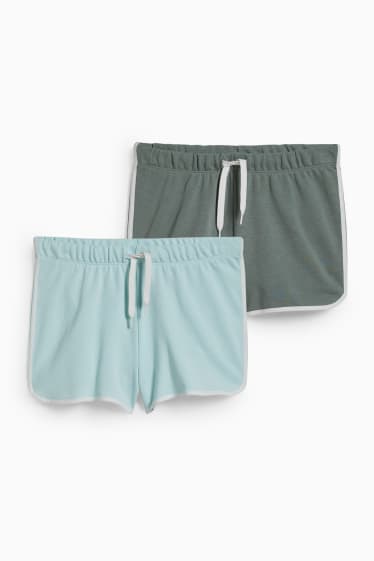 Kinderen - Uitgebreide maten - set van 2 - sweatshorts - mintgroen