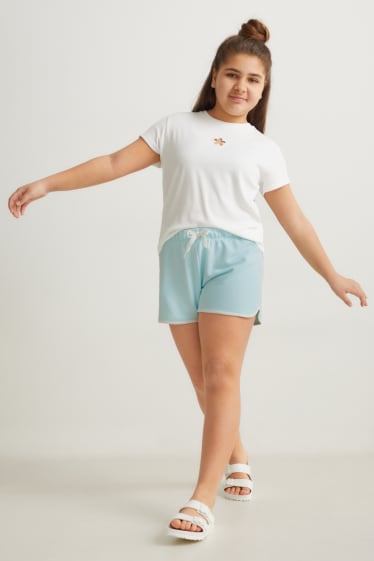 Kinderen - Uitgebreide maten - set van 2 - sweatshorts - mintgroen