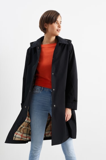 Women - Trench coat with hood - black