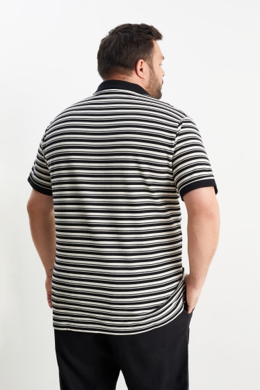 Herren - Poloshirt - gestreift - strukturiert - schwarz / weiss