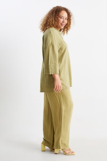Femei - Pantaloni de stofă - talie medie - wide leg - amestec de in - galben muștar