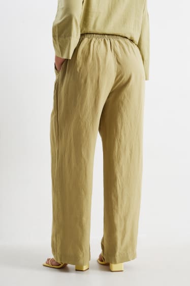 Dames - Pantalon - mid waist - wide leg - linnenmix - mosterdgeel