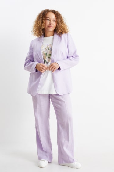 Women - Linen trousers - mid-rise waist - slim fit - light violet