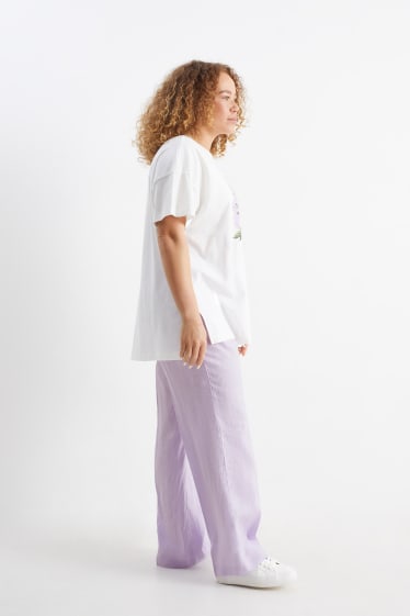 Mujer - Pantalón de lino - mid waist - slim fit - violeta claro