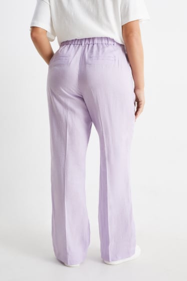 Donna - Pantaloni in lino - vita media - slim fit - viola chiaro