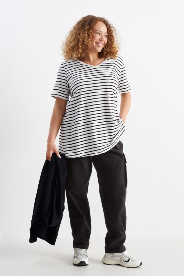 Women - Cargo trousers - mid-rise waist - straight fit - black