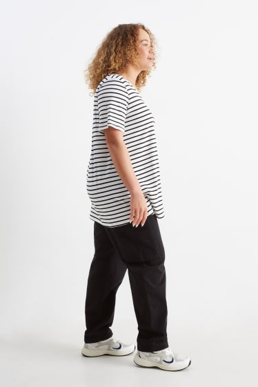 Women - Cargo trousers - mid-rise waist - straight fit - black