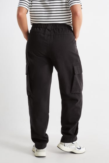 Women - Cargo trousers - mid-rise waist - straight fit - black