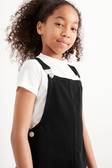 Enfants - Ensemble - T-shirt et robe-salopette en jean - 2 pièces - noir / blanc