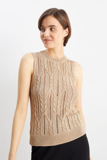 Women - Slipover - cable knit pattern - light beige