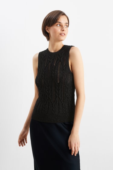 Women - Slipover - cable knit pattern - black