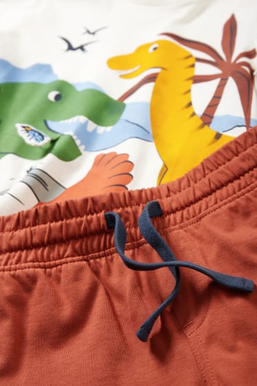 Bambini - Dinosauri - set - maglia a maniche corte e shorts - 2 pezzi - bianco crema