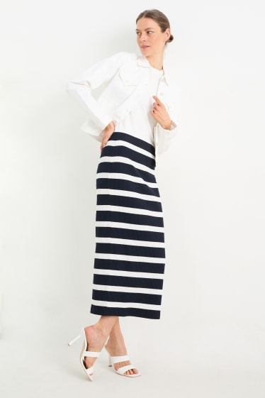 Women - Knitted skirt - striped - dark blue