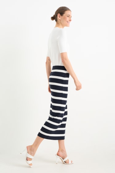 Women - Knitted skirt - striped - dark blue