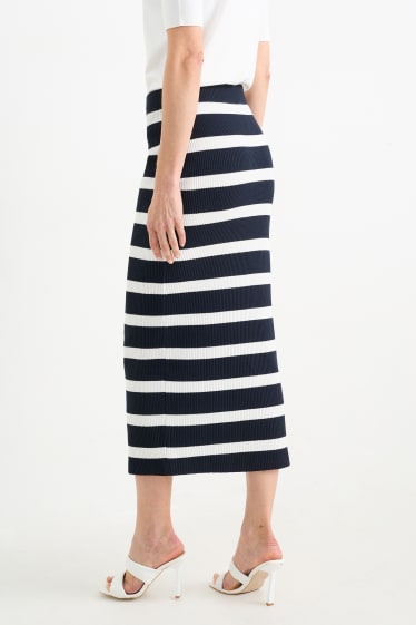 Women - Knitted skirt - striped - dark blue