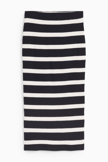 Women - Knitted skirt - striped - dark blue