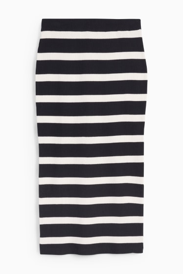 Women - Knitted skirt - striped - dark blue