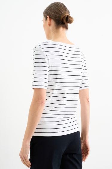 Women - Basic T-shirt - striped - white