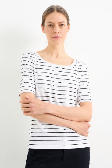 Damen - Basic-T-Shirt - gestreift - weiß