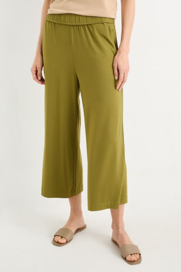 Femmes - Pantalon basique en jersey - coupe droite - vert foncé