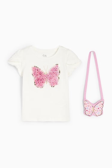 Dzieci - Motylek - komplet - koszulka z krótkim rękawem i torebka - 2 części - biały