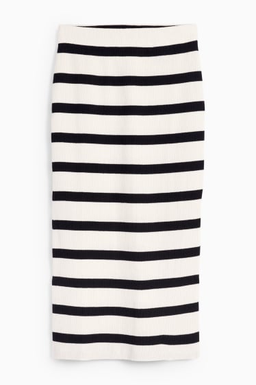 Women - Knitted skirt - striped - cremewhite