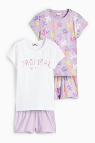 Dětské - Multipack 2 ks - tropické motivy - letní pyžamo - 4 díly - světle fialová